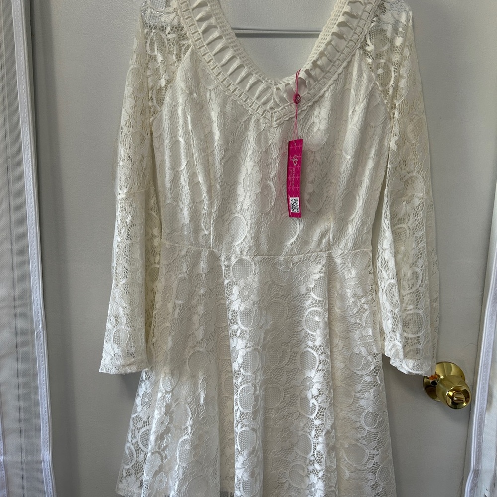 Ultra Pink Lace Long Sleeve Dress